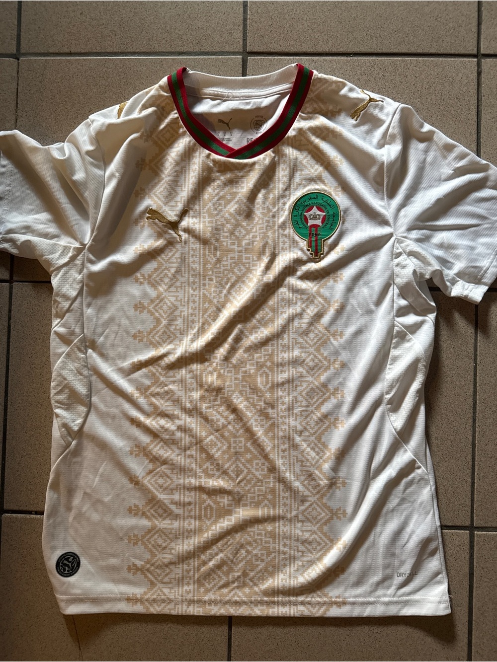 Puma White Men's Morocco Football Jersey with Gold Pattern